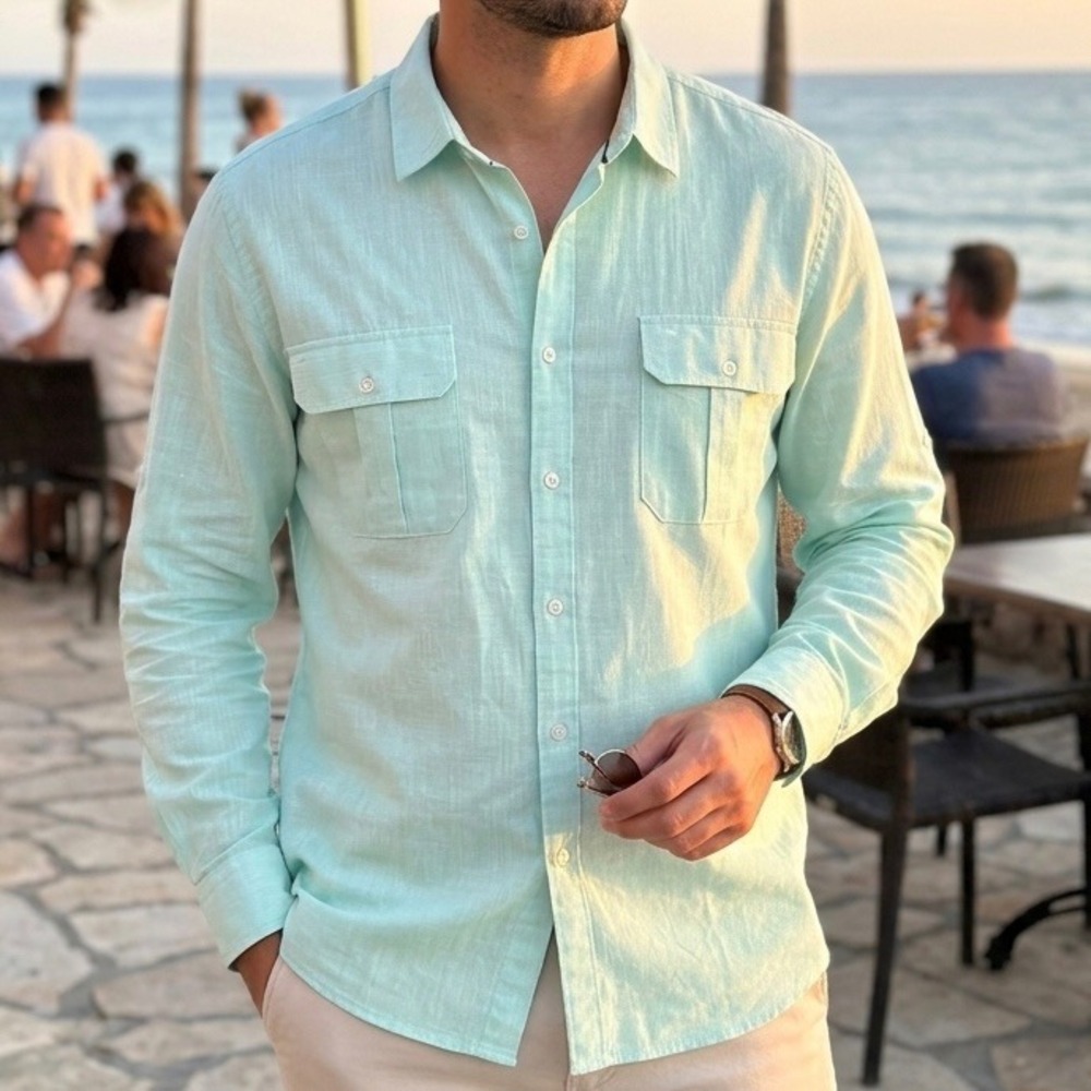Apt. 9 Mens Mint Green Textured Roll Tab Long Sleeve Button Down Shirt XXL